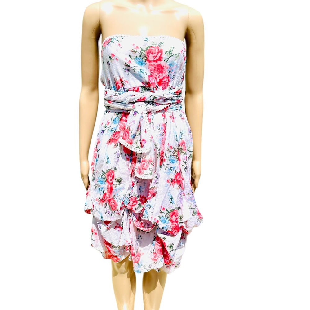 Floral boho strapless multicolor floral print dress or skirt layered ruffle O/S